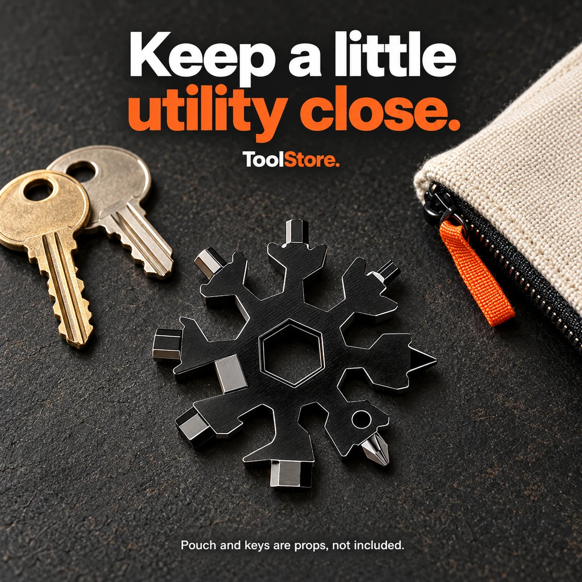 Illustrative Snowflake Multi-Tool carry setting; pouch and keys not included